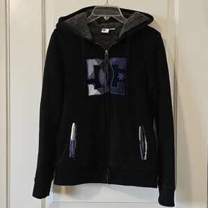 EUC – DC Black Hoodie with Blue Logo, Medium